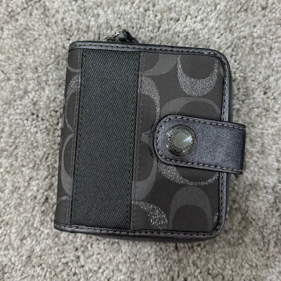 Gray/Silver Coach Signature Wallet. Pink lining with button clasp. - Picture 3 of 3
